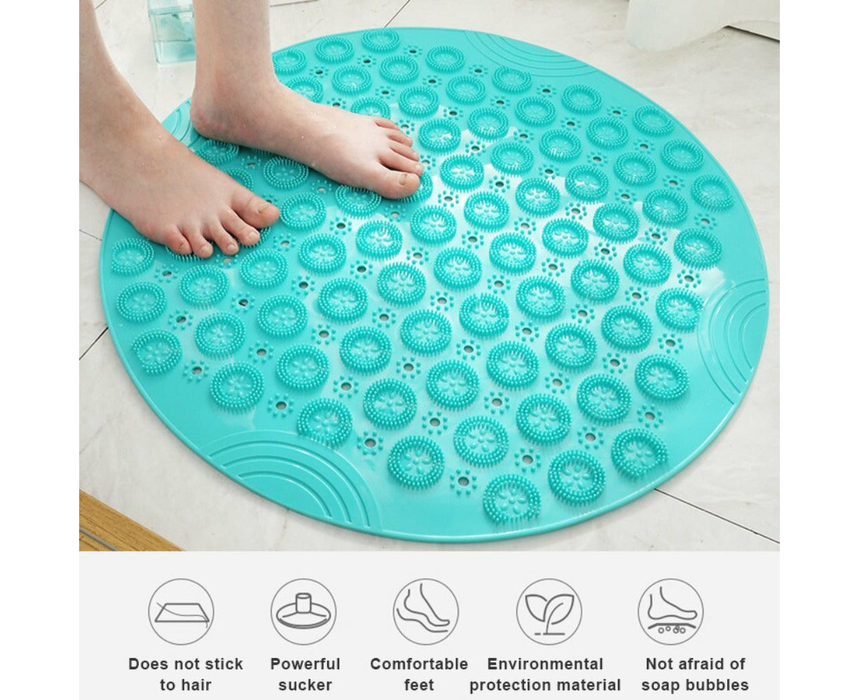 Shower Mat Non-slip Round Bathroom Mat With Strong Rubber Suction Cups And  Drain Holes Pvc Washable Shower Massage Foot Pad For Kids, Adults, Elderly