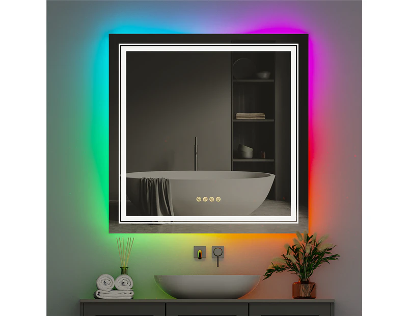 Vanity RBG LED Bathroom Mirror Dual-LED Anti-fog Wall Mounted Mirror