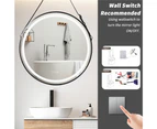 Black Framed Round LED Illuminated Bathroom Mirror Anti-fog LED Dimmable with Hanging Belt