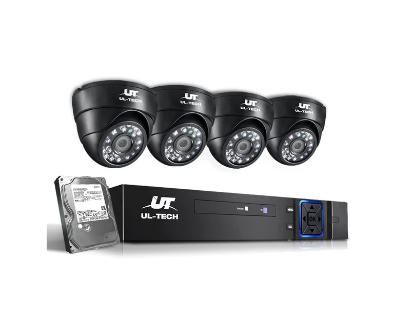 UL-Tech - CCTV Security System 2TB 4CH DVR 1080P 4 Camera Sets - Black