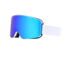 Ski Goggles, Cylindrical Anti-Fogging Snow Goggles, Uv Protective Ski Goggles For Men And Women,White Frame Full Blue Film