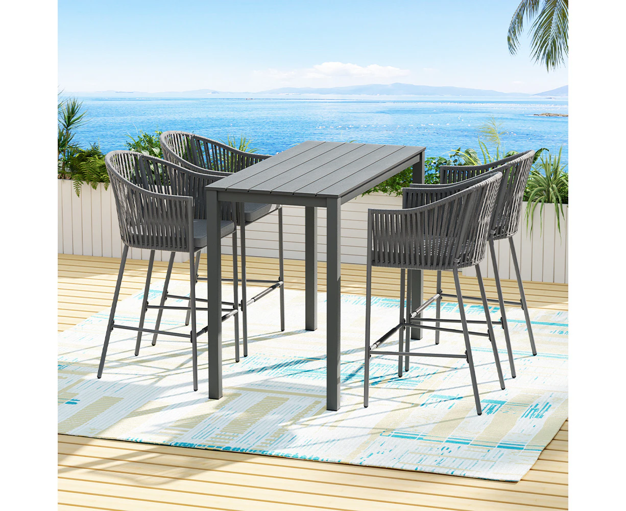 Gardeon 5-Piece Outdoor Bar Set Dining Table Rope Chair Patio Bistro Set