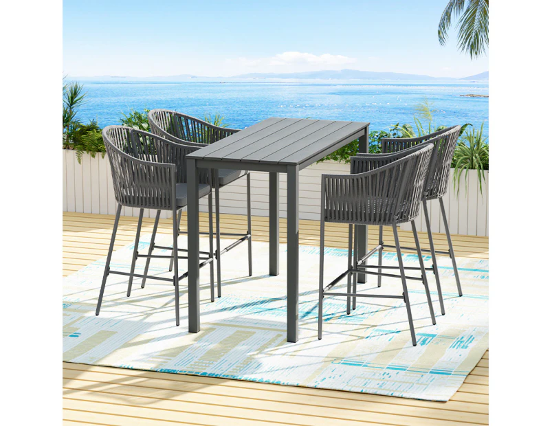 Gardeon 5-Piece Outdoor Bar Set Dining Table Rope Chair Patio Bistro Set