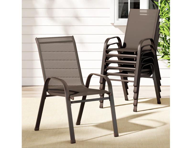 Gardeon 6PC Outdoor Dining Chairs Stackable Lounge Chair Patio Furniture Brown