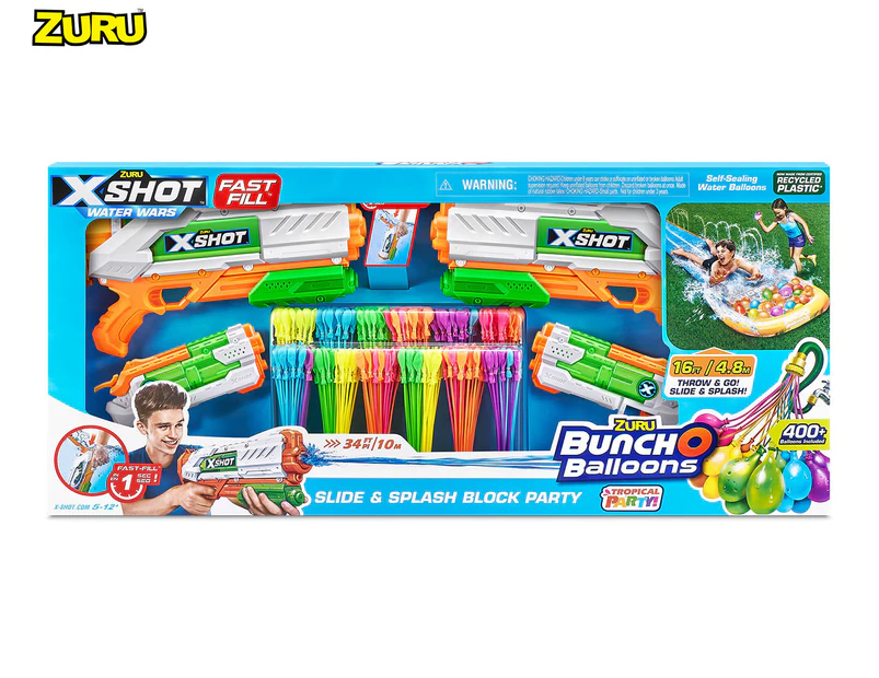 Zuru X-Shot Water Wars & Bunch O Balloons Slide & Splash Fast-Fill Block Party Pack