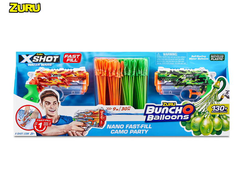 Zuru X-Shot Water Wars & Bunch O Balloons Nano Fast-Fill Camo Party Pack