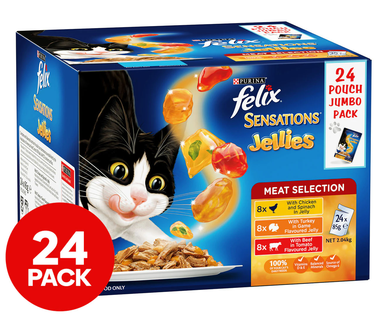 24pk Felix Sensations Jellies Cat Food Sachets Favourites Menu 1.02kg