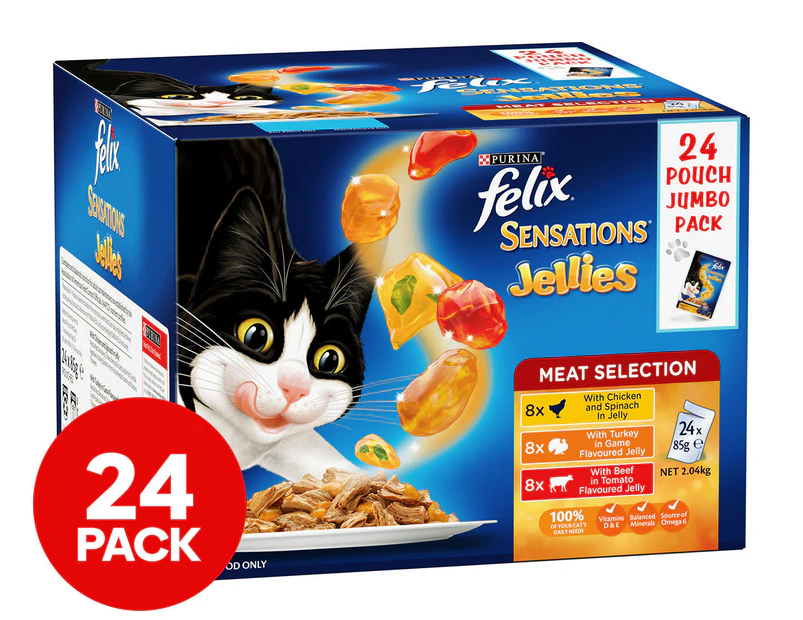 24pk Felix Sensations Jellies Cat Food Sachets Favourites Menu 1.02kg
