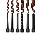 6 In 1 Curling Iron Wand Set With 6 Interchangeable Ceramic Barrels And Heat Protective Glove (Black-6In1)