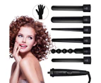 6 In 1 Curling Iron Wand Set With 6 Interchangeable Ceramic Barrels And Heat Protective Glove (Black-6In1)