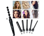 6 In 1 Curling Iron Wand Set With 6 Interchangeable Ceramic Barrels And Heat Protective Glove (Black-6In1)