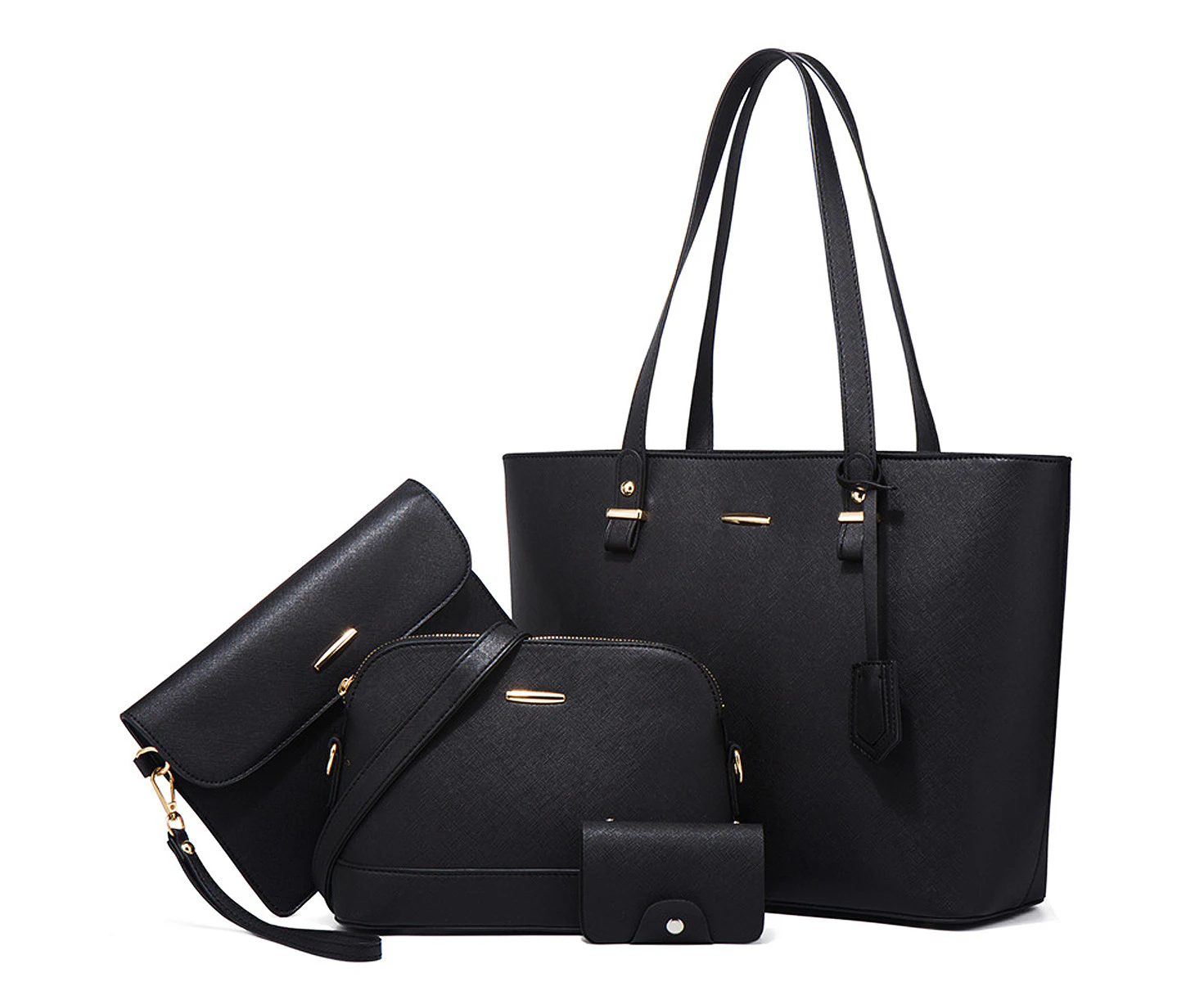 Women Fashion Synthetic Leather Handbags Tote Bag Shoulder Bag Top Handle Satchel Purse Set 4Pcs,Black