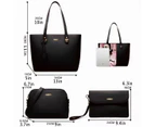 Women Fashion Synthetic Leather Handbags Tote Bag Shoulder Bag Top Handle Satchel Purse Set 4Pcs,Black