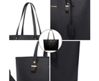 Women Fashion Synthetic Leather Handbags Tote Bag Shoulder Bag Top Handle Satchel Purse Set 4Pcs,Black