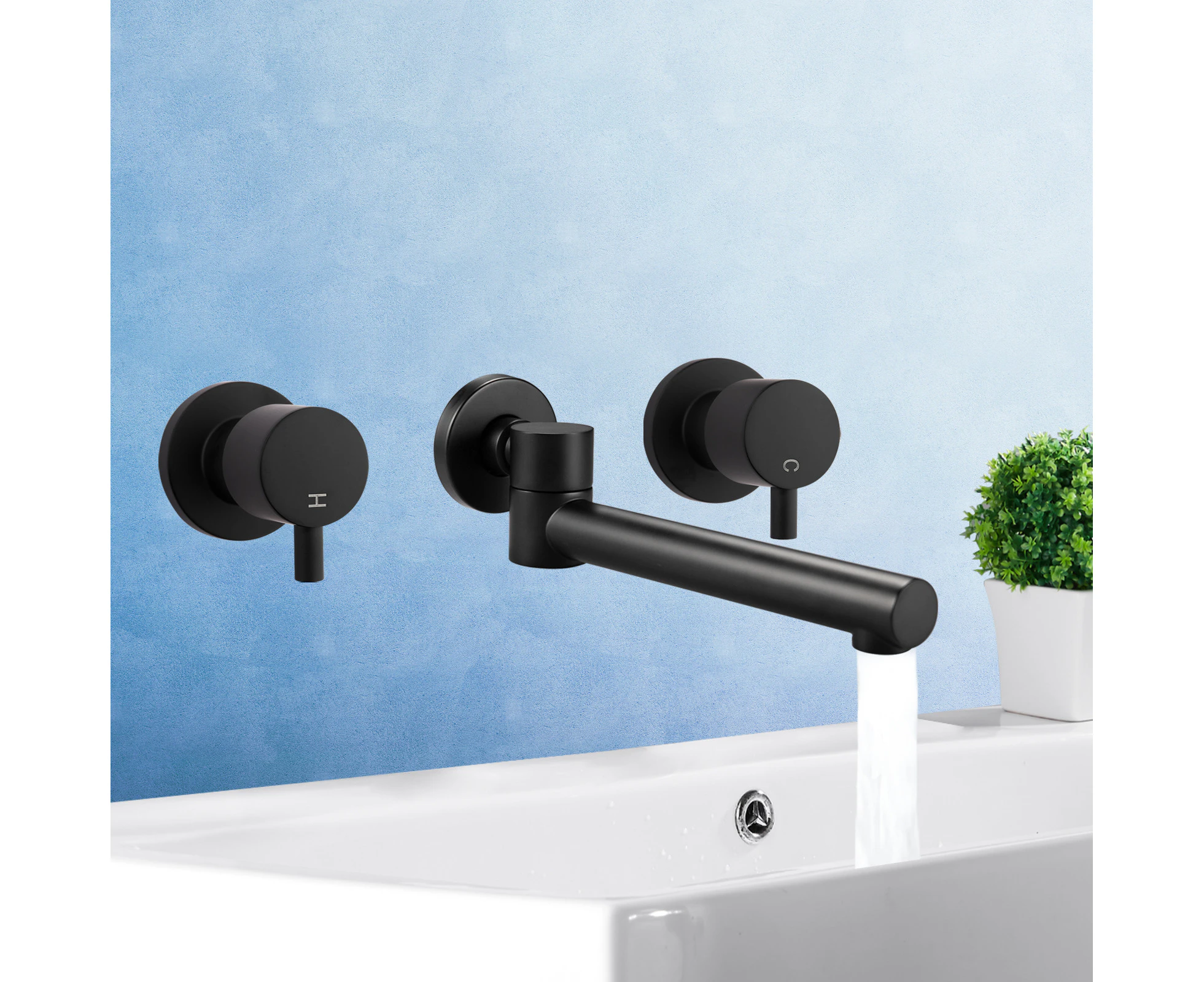 Bathtub Spout Basin Water Spout Swivel Brass HOT COLD Shower Taps set Bath tub Faucets Wall Mounted Black