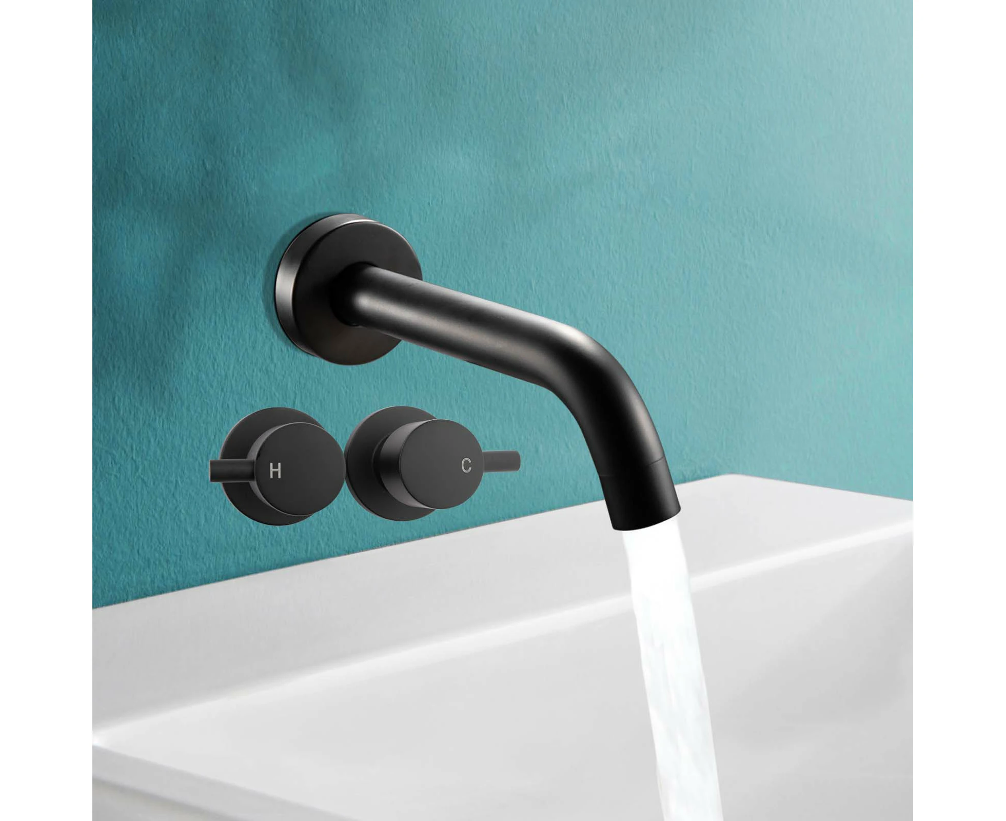 Bathtub hot cold taps set wall water spout Bathroom basin vanity wall shower taps Brass Black