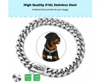 Gold Dog Chain Collar With Secure Buckle With Ice-Out Cubic Zirconia Stones 33K Metal Stainless Steel Cuban Link Chain Strong Heavy Duty Walking Training C