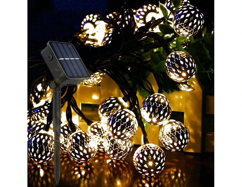 Solar String Lights - 15Ft String Lights 20Led Solar Moroccan String Lights For Garden Festivals,Golden Ball, Light: White Light