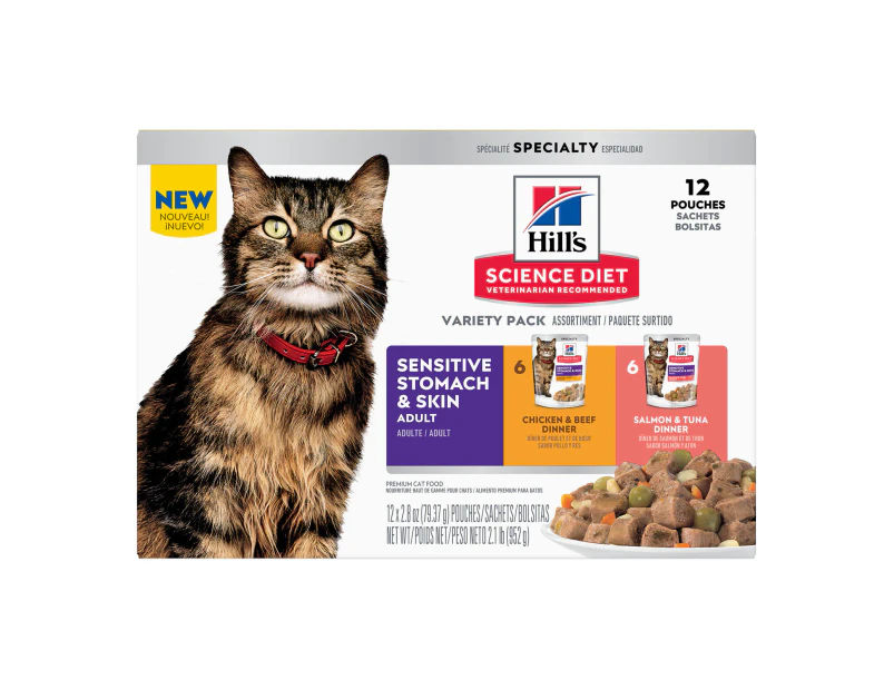 Hills Adult Sensitive Stomach And Skin Wet Cat Food Variety Pack 12 x 80g