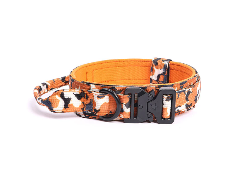 Military Dog Collar For Medium Large Dogs, Adjustable Nylon Collars With Handle,Camo Orange,M