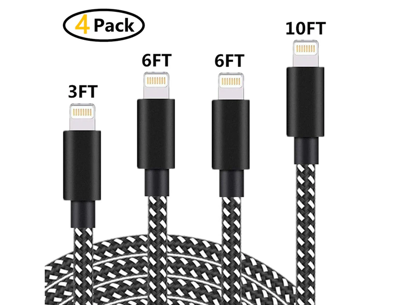 4 Pcs Iphone Charger Cables3Ft/6Ft/10Ft Nylon Braided Fast Usb Charging&Syncing Cord Data Wire Iphone Data Wire Compatible Iphone11/ Xs/Max/Xr/X/8 Plus/7/6