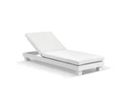 Outdoor Santorini Aluminium Sun Lounge In White With Sunbrella Cushion - White, Sunbrella Cast Slate - Outdoor Sun Lounges - White Aluminium with Sunbrella Cream Cushions