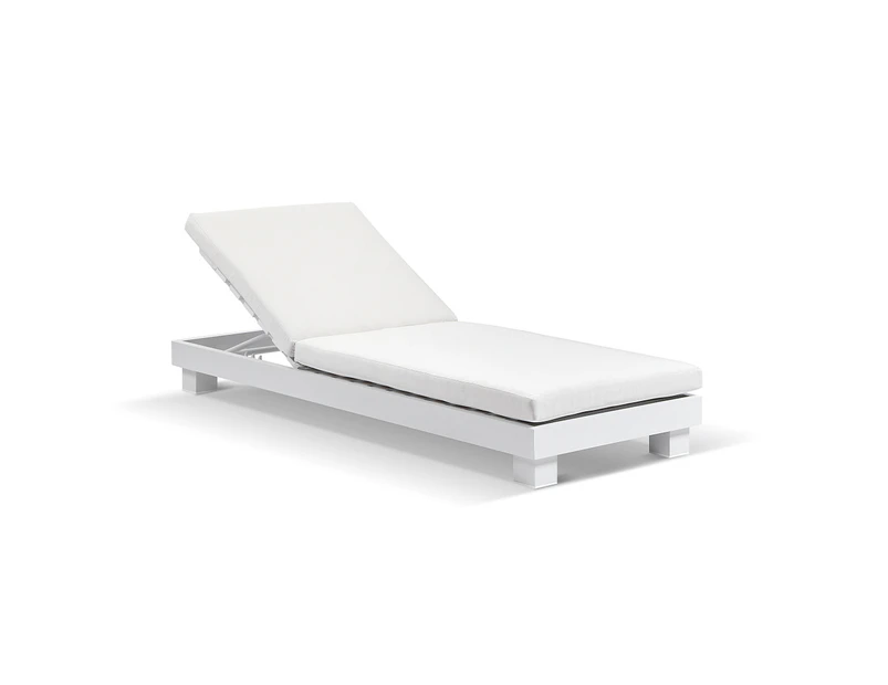 Outdoor Santorini Aluminium Sun Lounge In White With Sunbrella Cushion - White, Sunbrella Cast Slate - Outdoor Sun Lounges - White Aluminium with Sunbrella Cream Cushions