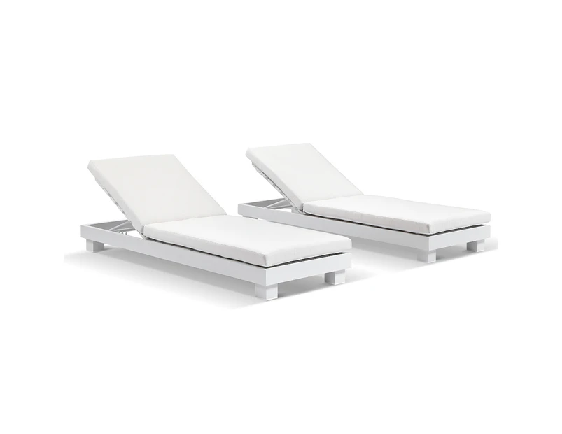 Santorini Aluminium Sun Lounge Set with Sunbrella Cushion - Outdoor Sun Lounges - White