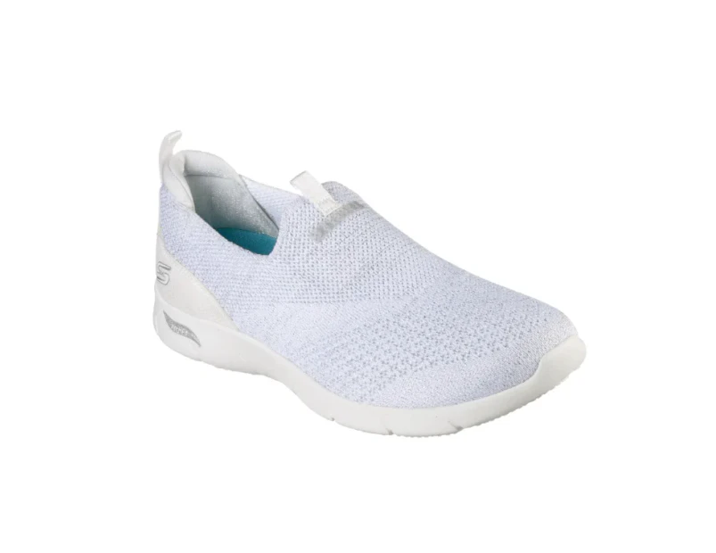 Womens Skechers Arch Fit Refine - Showcase White/Silver Athletic Shoes - White/Silver