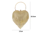 Women'S Heart Shaped Tassel Evening Handbag Water Diamond Wedding Party Wallet Handbag,Gold