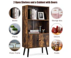 Giantex 2-Tier Industrial Bookcase Bookshelf Storage Cabinet Display Shelf w/Doors & Solid Wood Legs