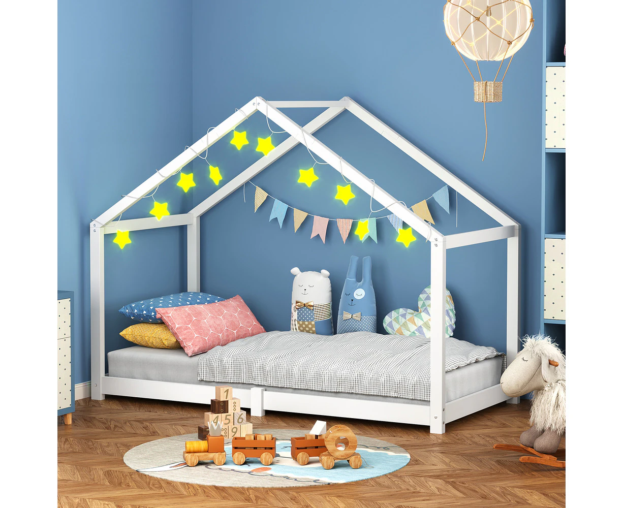 ALFORDSON Kids Bed Frame Wooden Timber Single House Frame Candice White