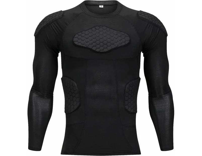 Padded Compression Shirt Chest Protector Undershirt For Football Soccer Paintball Shirt,Long Padded Shirt, Medium