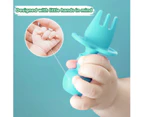 Baby First Self Feeding Spoon Fork Set, Infant Silicone Training Utensils For Baby Led Weaning, Stage 1 For Ages 6 Months+,Green