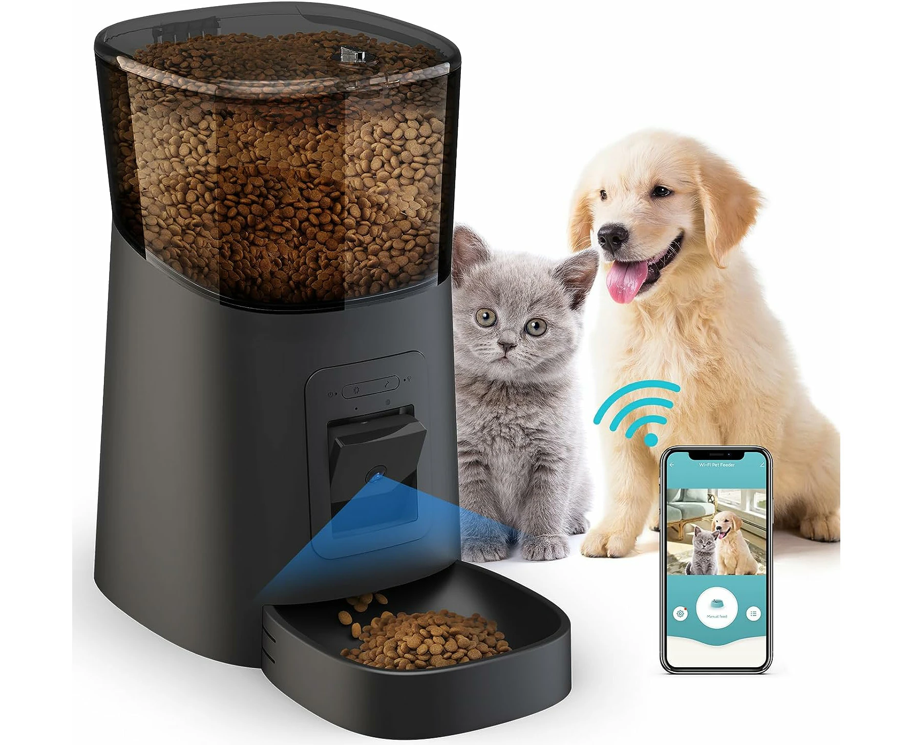 Advwin Automatic Pet Feeder 6L 1080P HD Camera WiFi App Remote Control Dog Cat Feeder Smart Pet Food Dispenser Black