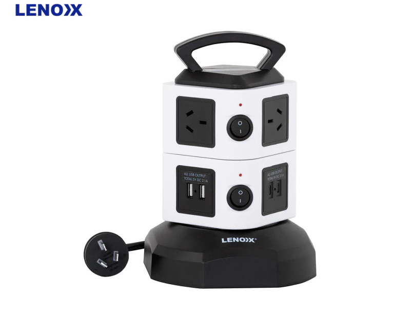Lenoxx 6-Outlet Tower Power Board w/ 4-Port USB Charging Station