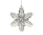 3D Silver Snowflake With Sequins Christmas Tree Hanging Decoration - 15cm - Silver