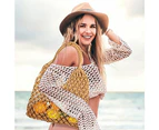 Handmade Straw Bag Travel Beach Fishing Net Handbag Shopping Woven Women'S Shoulder Bag,White+Black+Camel