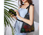 Handmade Straw Bag Travel Beach Fishing Net Handbag Shopping Woven Women'S Shoulder Bag,Black