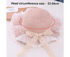 53-54 Cm Hat Circumference Children'S Lace Bow Straw Hat Wavy Brimmed Beach Hat Summer Sunscreen Sun Hat Outdoor Outing,Flesh Pink