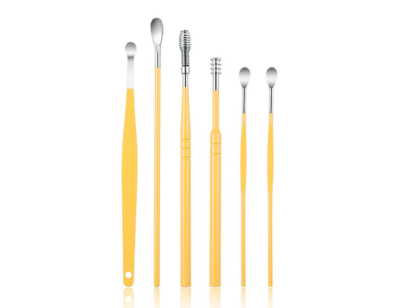 Innovative Spring Earwax Cleaner Tool Set Spiral Design Stainless Steel Earwax Removal Kit,Yellow