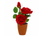 Fake Flower Three-Headed Rose Bonsai Flower Decoration Artificial Plant Potted Silk Flower Plant,Big Red