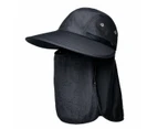 1 Hat Men'S Summer Sunscreen Fisherman'S Hat Large Brim With Face Mask Shawl Sun Hat Sun Visor,Black