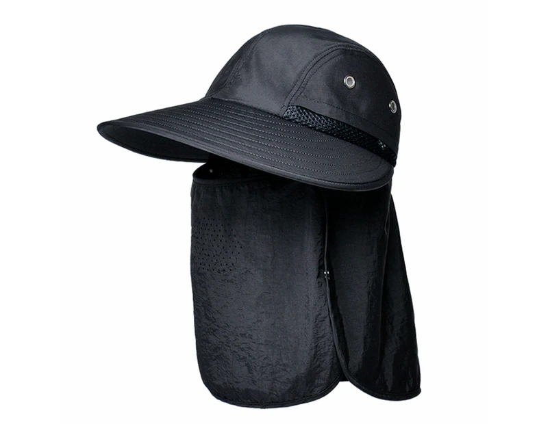 1 Hat Men'S Summer Sunscreen Fisherman'S Hat Large Brim With Face Mask Shawl Sun Hat Sun Visor,Black