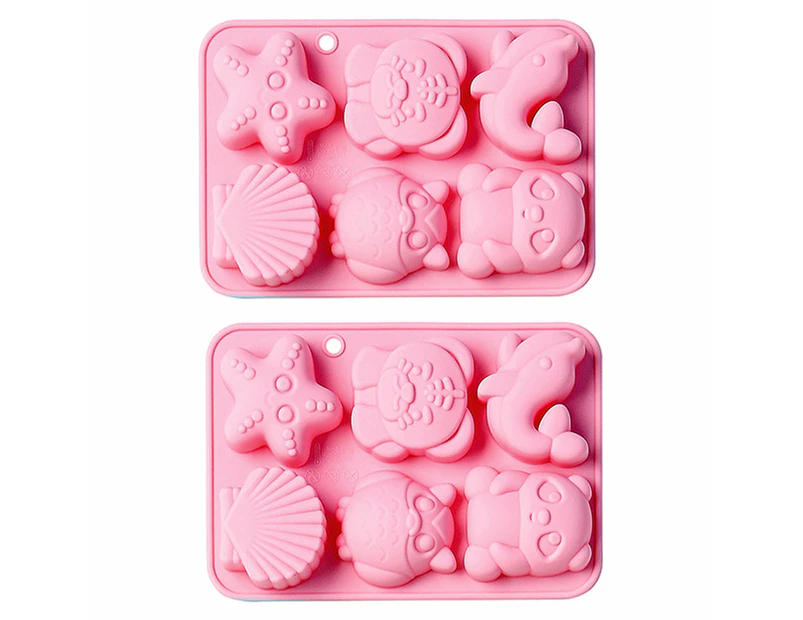 6 Cartoon Shapes Such As Owls, Dolphins And Shells, Silicone Molds, Ice Cube Chocolate Cake Molds.,Pink