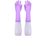 Reusable Dishwashing Cleaning Gloves With Latex Free, Long Cuff, Cotton Lining, Kitchen Gloves (Purple, Medium)