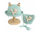 52-54Cm Hat Circumference Children'S Cute Straw Hat Summer Travel Sunscreen Hat Kitten Pattern Sun Hat And Straw Bag Set,Mint Green