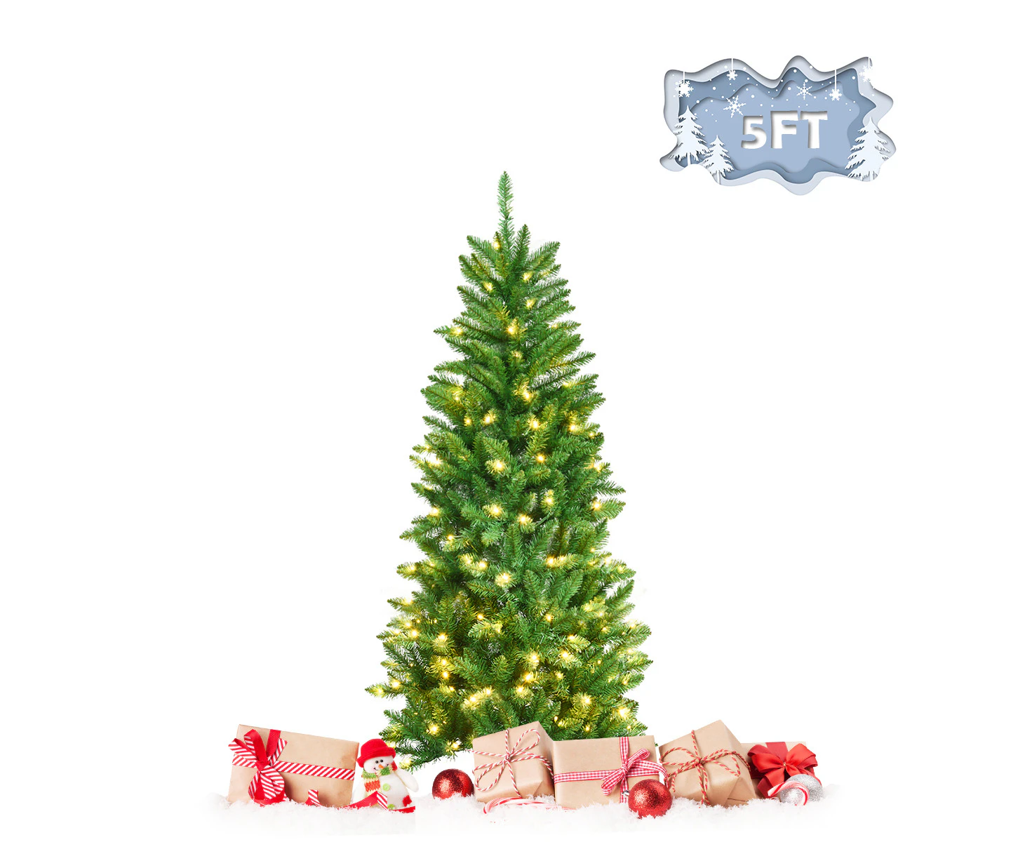 Giantex 1.5M Fir Christmas Tree w/150 LED Lights Artificial Xmas Tree Christmas Decoration Tree Iron Stand