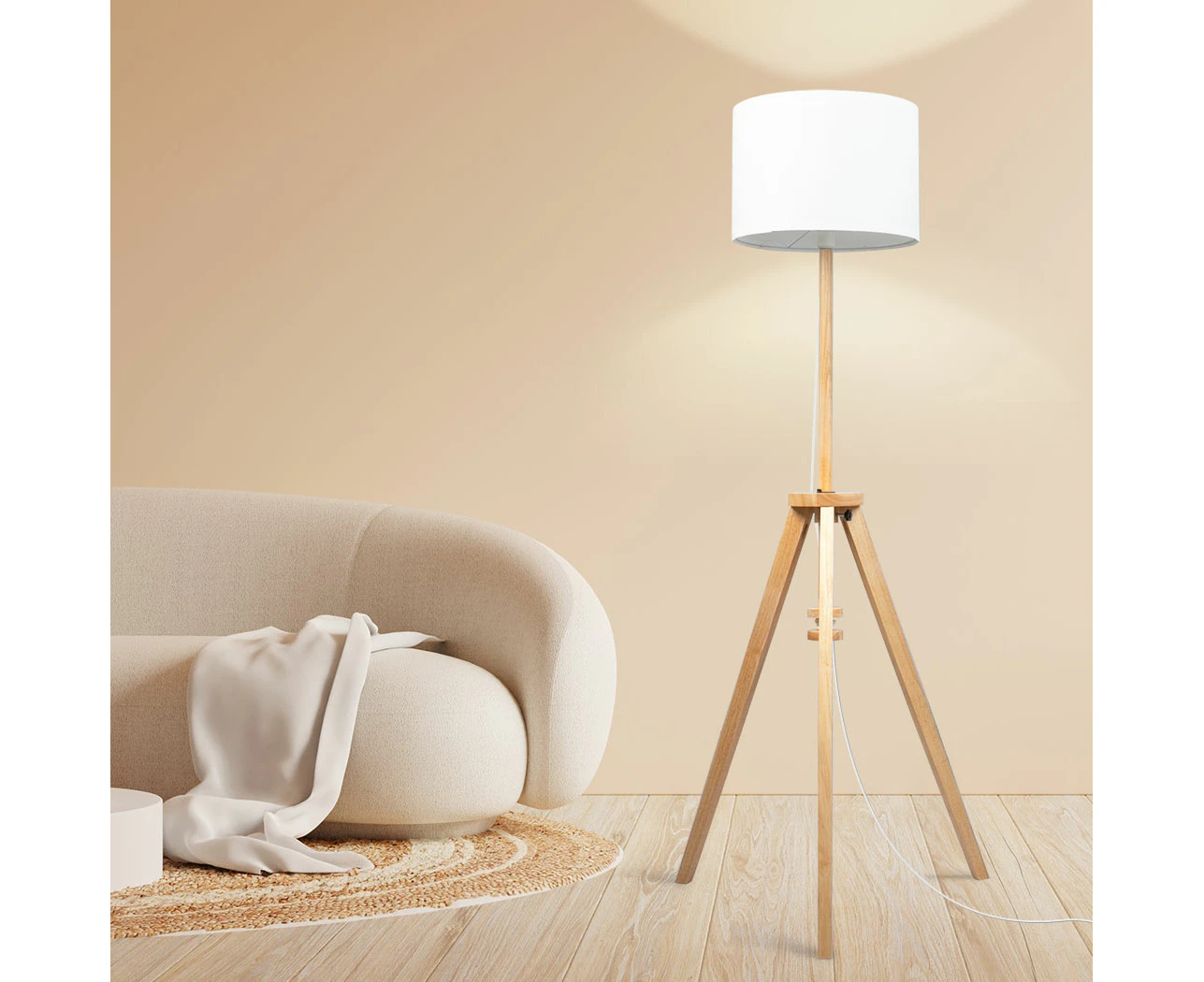 Emitto Tripod Floor Lamp Wooden Modern Reading Light Adjustable Night Home Decor