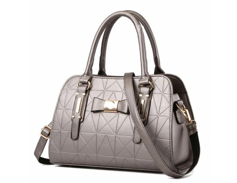 New Fashion Pu Portable Bag Daily Travel Large Capacity Shoulder Messenger Bag,Silver Gray